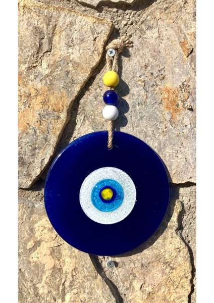 El Yapımı Lacivert Balkon Süsü, Duvar Dekoru, 16 Cm, Nazar Boncuğu