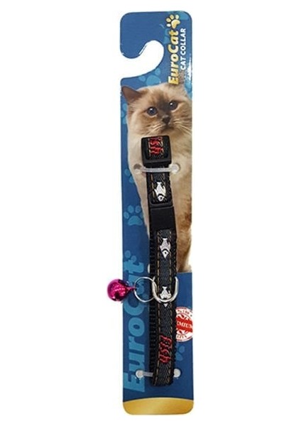 Balık Desenli Kedi Boyun Tasması Siyah 10 Mm 28 Cm
