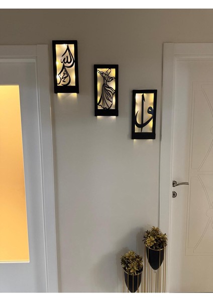 Ledli Ahşap Tablo, Elif Vav, Allah, Muhammed, Semazen, Hac ve Umre Temalı Dekor modelleri