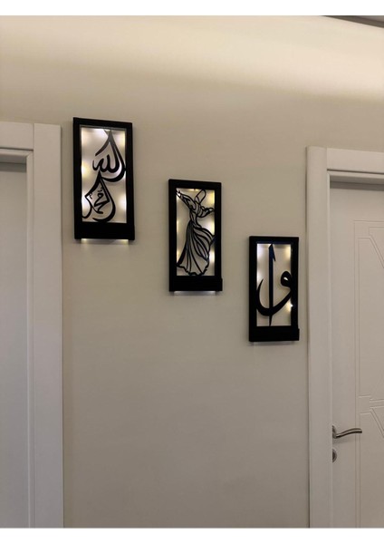 Ledli Ahşap Tablo, Elif Vav, Allah, Muhammed, Semazen, Hac ve Umre Temalı Dekor indirimleri