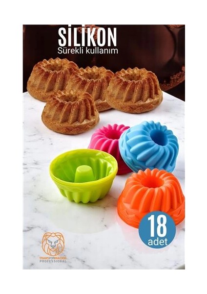 Bx Silikon Göbekli Muffin Cupcake Kalıbı - Sürekli Kullanım Muffin Kek Kalıbı 18 Adet