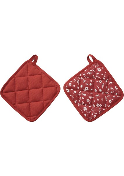 Iki Adet 19X19 cm Isıya Dayanıklı Fırın Kabı Tutacağı, Asılabilir, Keçeli, Kırmızı
