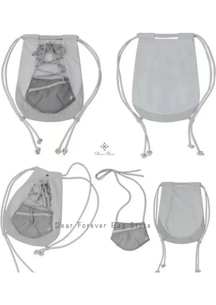 Y2K Kore Moda Naylon Drawstring Sırt Çantası Sıradan Preppy Yüksek Kapasiteli Tote Çanta Çıkarılabilir Net Seyahat Çantası Sokak Giyim Sport Bagcolor: Siyah (Yurt Dışından)