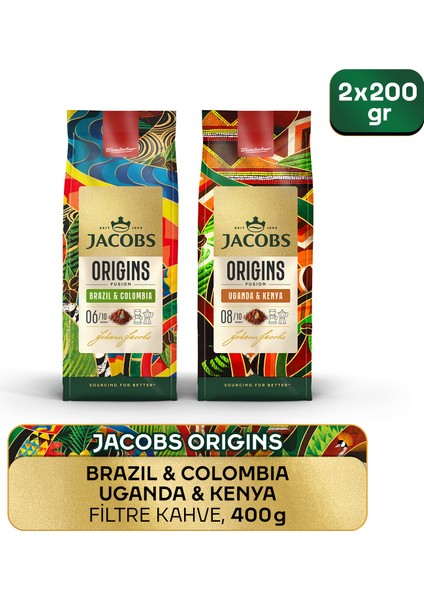 Origins Brazil & Colombia + Uganda & Kenya Filtre Kahve 200GR 2'li Paket
