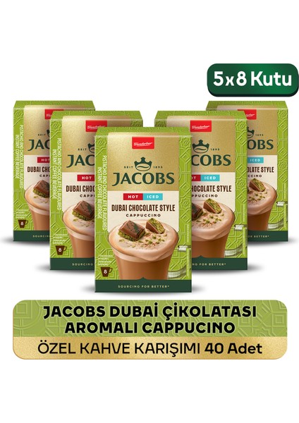 Dubai Çikolatası Aromalı Cappucino Özel Kahve Karışımı 8 x 19,5gr 5'li Paket