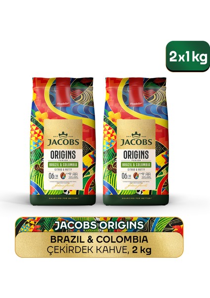 Origins Brazil & Colombia Çekirdek Kahve 1 kg x 2 Adet