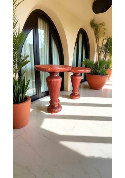 Dekoratif Ahşap Mantar Sehpa 2’li Set – Maun Renk Yan Sehpa Modelleri fiyatları