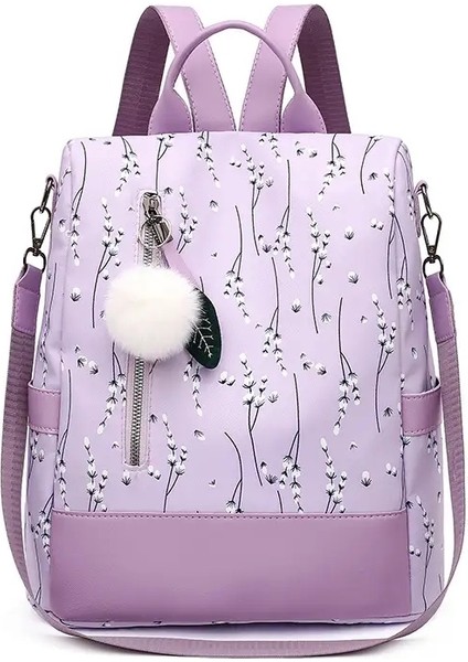 Moda Baskı Çiçek Sırt Çantası Kadınlar Için Büyük Kapasiteli Okul Çantası Genç Su Geçirmez Oxford Rucksack Hairball Seyahat Paketi Renk: Mor/boyut: 29X14X33CM (Yurt Dışından)