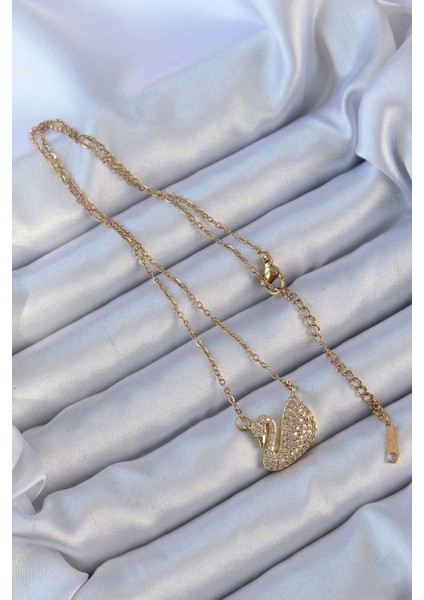 316L Çelik Zincir Altın Renk Zirkon Taşlı Kuğu Kolye fiyatları