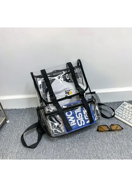Şeffaf Pvc Dizüstü Bilgisayar Sırt Çantası Su Geçirmez Moda Öğrenci Kitap Çantaları Unisex Büyük Kapasiteli Açık Sırt Çantası Stadyum Onaylı Renk: Siyah (Yurt Dışından)