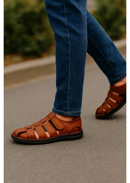 Gr0168 içi Dışı Hakiki Yumuşak Deri Kaydırmaz Kauçuk Taban Terletmez Yara Yapmaz Erkek Sandalet fırsatları