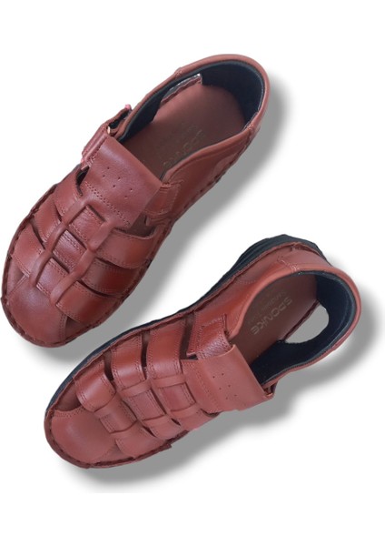 Gr0168 içi Dışı Hakiki Yumuşak Deri Kaydırmaz Kauçuk Taban Terletmez Yara Yapmaz Erkek Sandalet