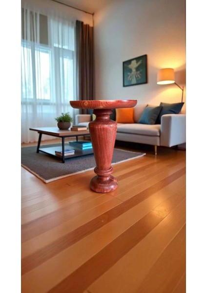 Rustik Doğal Ahşap Tekli Sehpa – Maun Renk Mantar Yan Sehpa