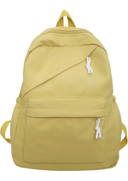 Moda Büyük Kapasiteli Öğrenci Okul Çantası Naylon Düz Renkli Kız Sırt Çantası Su Geçirmez Seyahat Çantası Yetişkinler Renk: Sarı (Yurt Dışından)