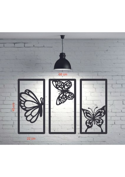Lazer Kesim Ahşap Kelebekler Dekoratif Tablo, 3'lü, Siyah Renk fiyatları