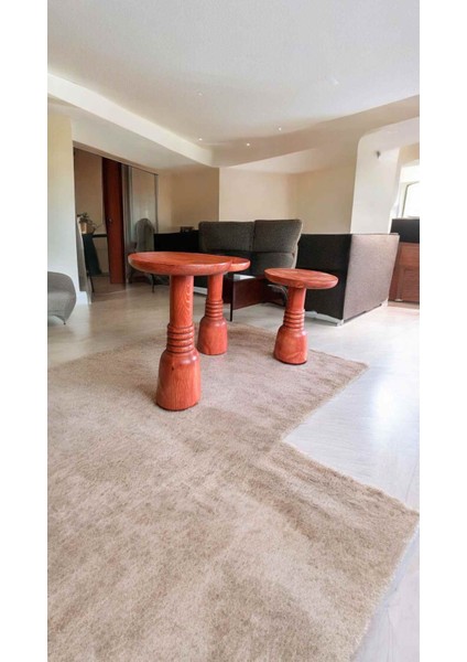 Ahşap Mantar Sehpa Takımı 3 Parça – Maun Renk Yan Sehpa Seti