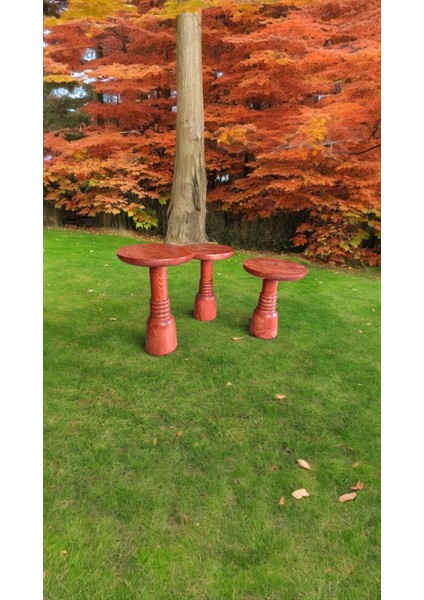 Ahşap Mantar Sehpa Takımı 3 Parça – Maun Renk Yan Sehpa Seti modelleri