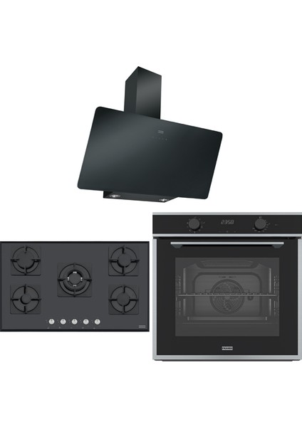 Siyah Ankastre Set (Fpj 915 V Bk A Davlumbaz - Fhns 905 4g Tc Bk C Ocak - Fma 86 H Xs Fırın)