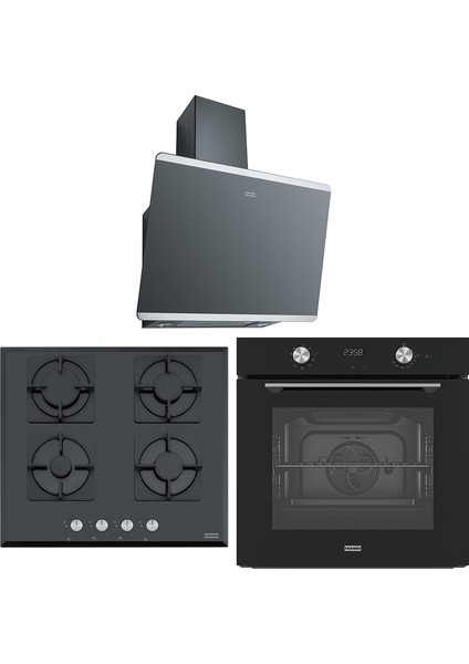 Siyah Ankastre Set (Fpj 615 V Bk A + Fhns 604 4g Bk C + Fma 86 H Bk)