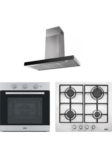 Ankastre Set (Faber Stilo Glass Smart x V A60 Davlumbaz - Fhnl 604 4g Xs E Ocak - Fsl 82 H Xs Inox Fırın)