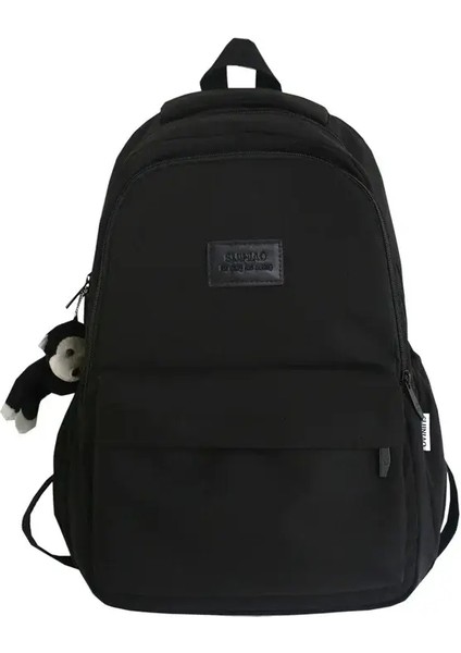 Düz Renkli Sırt Çantası Kadınlar Çok Cepli Kolej Kitap Çantası Gündelik Dizüstü Bilgisayar Sırt Çantaları Erkekler Için Okul Çantası Kızlar Için Okul Çantaları: Kolye ile Siyah (Yurt Dışından)