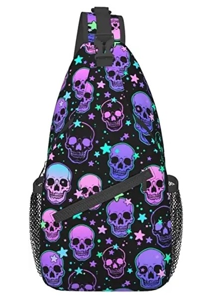 Crossbody Sırt Çantası Kafatası Mavi Ateş Sling Omuz Torbası Erkekler Için Kadınlar Dalı Ayarlanabilir Gym Çanta Bisiklet Seyahat Bir Beden Renk: Clear/boyut: 3.5X7.5X15.35IN (Yurt Dışından)