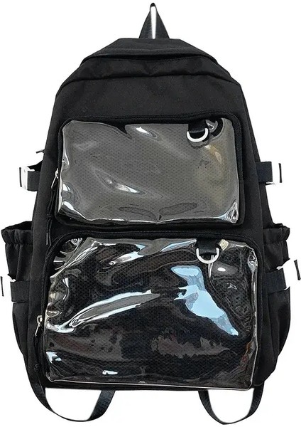 Japonya Şeffaf Naylon Ita Sırt Çantası Öğrenci Büyük Kapasite Dizüstü Dizüstü Bilgisayar Sırp Çekme Pin Ekranı Için Açık Cepler Kadınlar Shouder Çantası 가방 Renk: Siyah (Yurt Dışından)