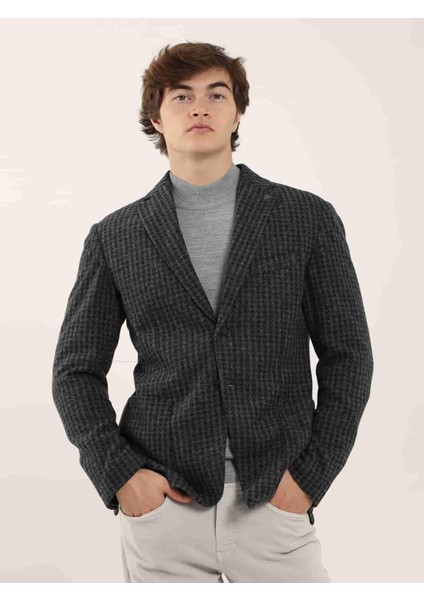 Koyu Gri Melanj Erkek Slim Fit Mono Yaka Ceket modelleri