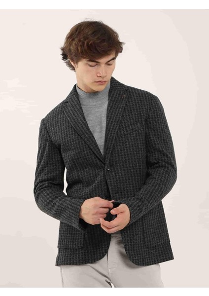 Koyu Gri Melanj Erkek Slim Fit Mono Yaka Ceket fırsatları