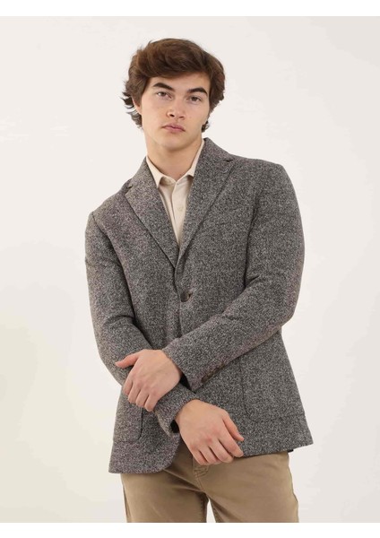 Kahverengi Erkek Slim Fit Melanj Desenli Casual Mono Yaka Ceket fiyatları