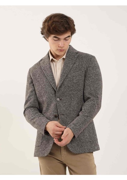 Kahverengi Erkek Slim Fit Melanj Desenli Casual Mono Yaka Ceket modelleri