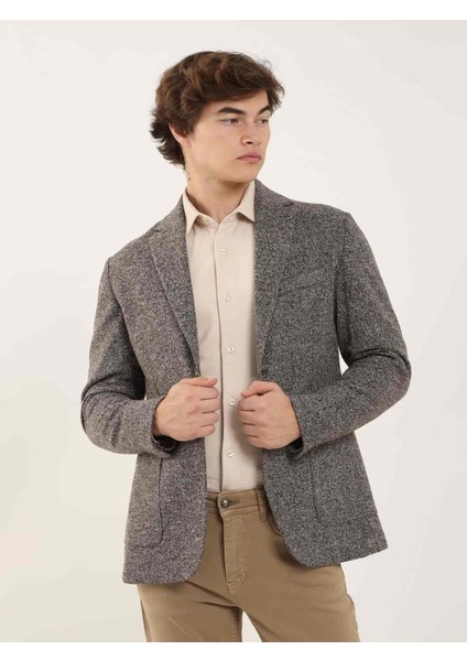 Kahverengi Erkek Slim Fit Melanj Desenli Casual Mono Yaka Ceket indirimleri