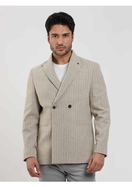 Bej Erkek Regular Fit Çizgili Klasik Sivri Yaka Ceket fiyatları