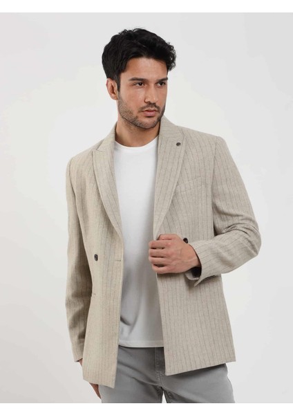 Bej Erkek Regular Fit Çizgili Klasik Sivri Yaka Ceket fırsatları