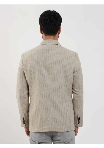 Bej Erkek Regular Fit Çizgili Klasik Sivri Yaka Ceket indirimleri