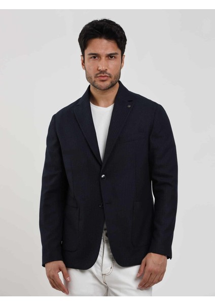 Lacivert Erkek Slim Fit Çizgili Casual Mono Yaka Ceket fiyatları