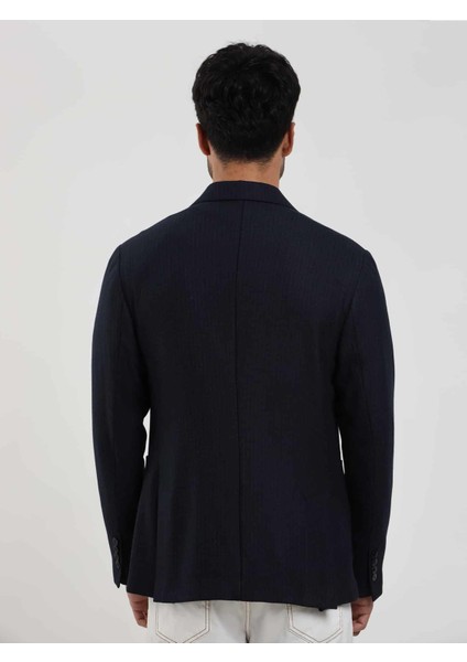 Lacivert Erkek Slim Fit Çizgili Casual Mono Yaka Ceket indirimleri