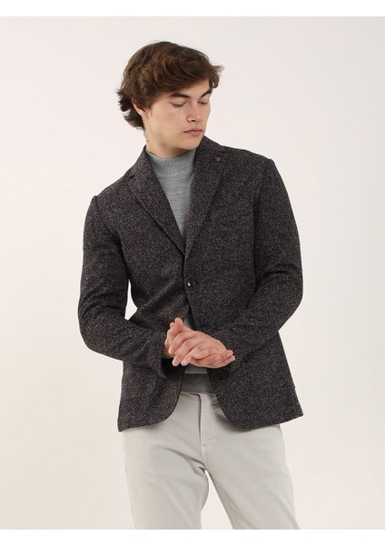 Siyah Erkek Slim Fit Melanj Desenli Casual Mono Yaka Ceket modelleri