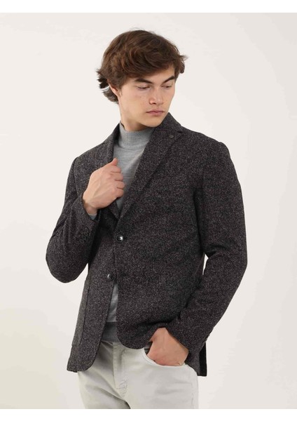 Siyah Erkek Slim Fit Melanj Desenli Casual Mono Yaka Ceket fırsatları
