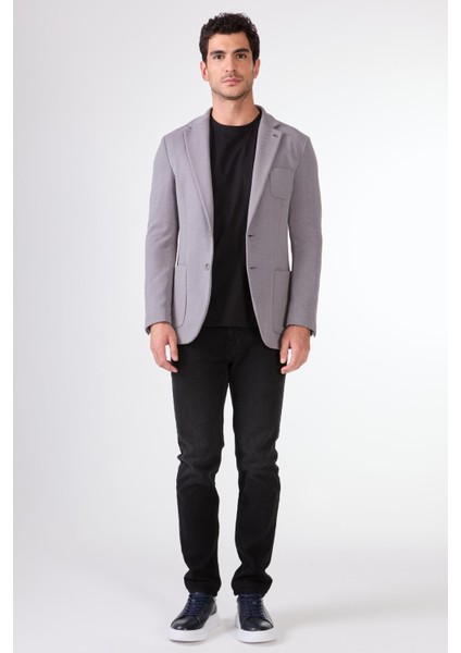 Gri Erkek Slim Fit Balıksırtı Desenli Mono Yaka Ceket fiyatları