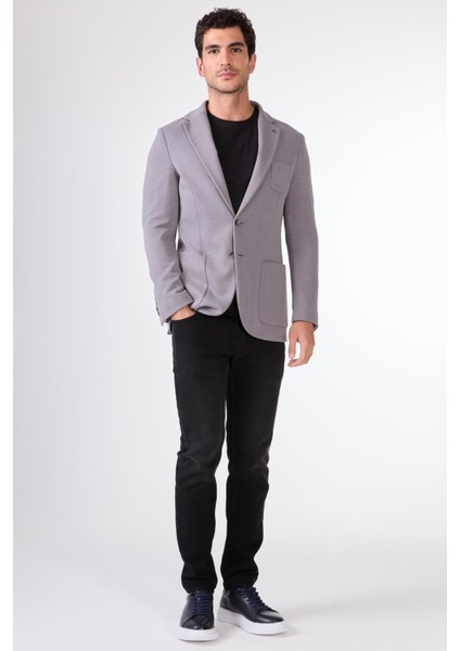 Gri Erkek Slim Fit Balıksırtı Desenli Mono Yaka Ceket modelleri