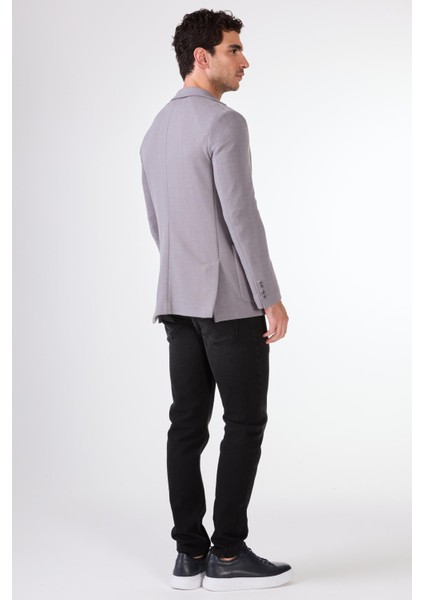Gri Erkek Slim Fit Balıksırtı Desenli Mono Yaka Ceket fırsatları