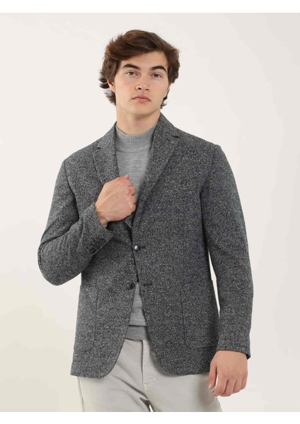 Lacivert Erkek Slim Fit Melanj Desenli Casual Mono Yaka Ceket modelleri