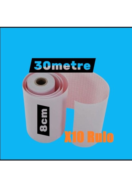 Ecg Ekg Termal Isıya Duyarlı Kalın Gramajlı Ecg Ekg Kağıdı 8cm - 30METRE 10 Adet Rulo