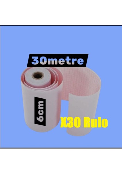 Ecg Ekg Termal Isıya Duyarlı Kalın Gramajlı Ecg Ekg Kağıdı 6cm - 30METRE 30 Adet Rulo