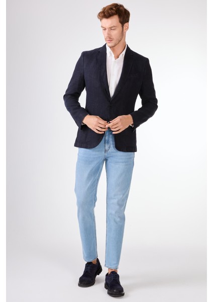 Lacivert Mono Yaka Slim Fit Erkek Ceket