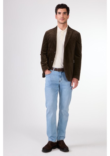 Kahve Kadife Torba Cep Slim Fit Erkek Ceket