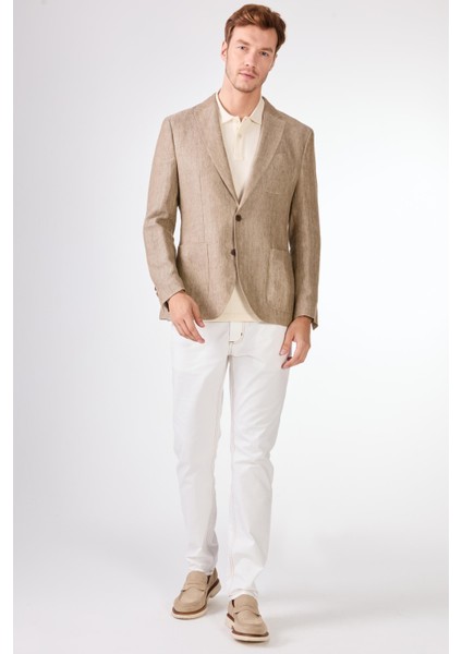 Bej Mono Yaka Slim Fit Erkek Ceket
