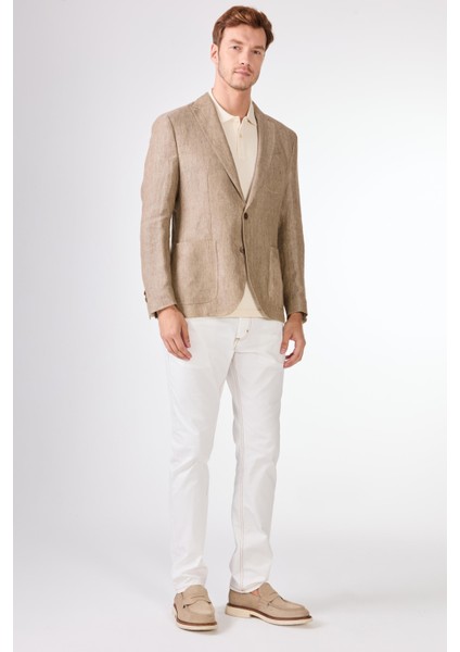 Bej Mono Yaka Slim Fit Erkek Ceket modelleri