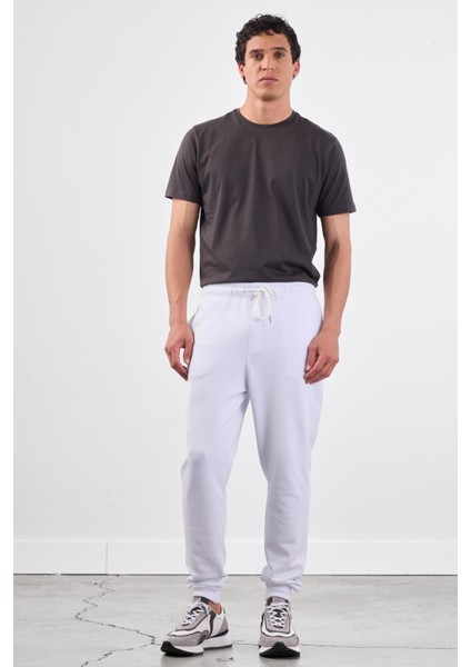Beyaz Bağcıklı Erkek Regular Fit Eşofman Altı